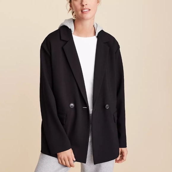 NWT Lou & Grey Black Sporty Ponte Hooded Blazer With Removable Hoodie Hood XL - Picture 1 of 11